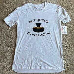 Lularoe Hudson short sleeve shirt top put queso in my face size small white